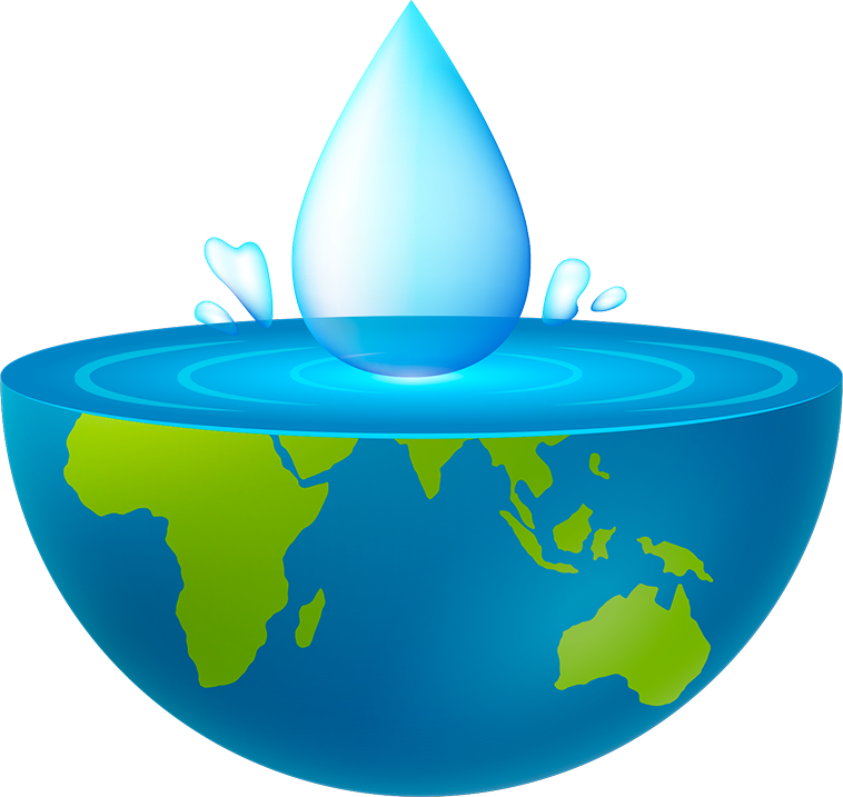 Ilustração do planeta com uma gota de água — gestão de recursos hídricos